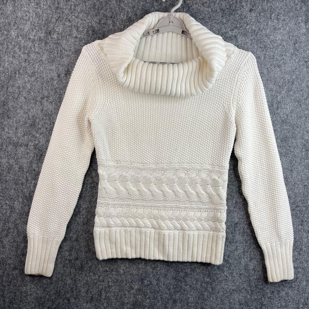 White House Black Market Size Large Ivory Chunky‎ Cowl Neck Knit Sweater Cable